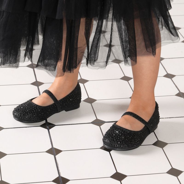 Girl's Rhinestone Ballet Flats - BLACK GLITTER - 1